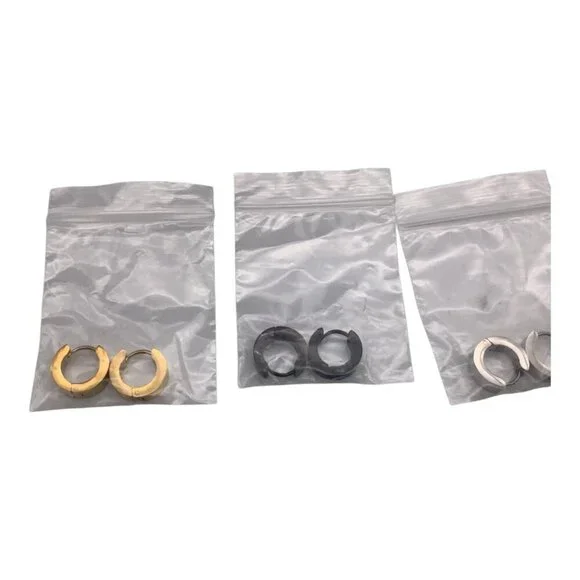 Stainless Steel Men's Classic Huggie Hoop Earrings Set Black Gold Silver - Picture 4 of 5